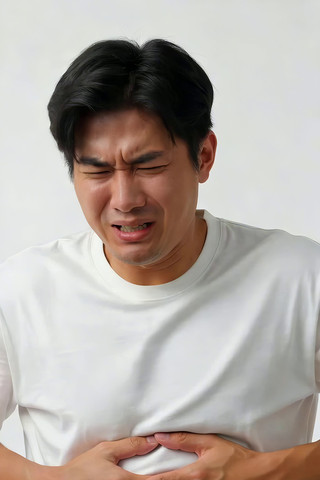 男子捂着肚子表情痛苦 男子捂着肚子表情痛苦