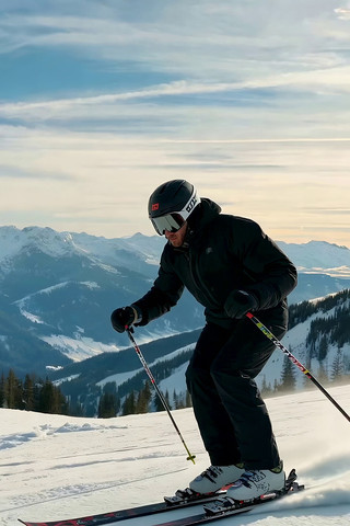 男子在雪山滑雪场滑雪 男子在雪山滑雪场滑雪