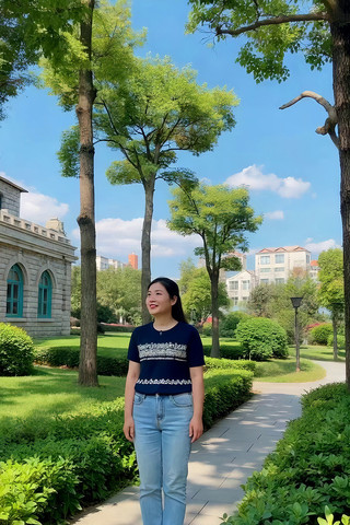 女子公园内站立风景优美 女子公园内站立风景优美