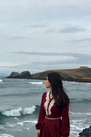女子海边眺望海景 女子海边眺望海景