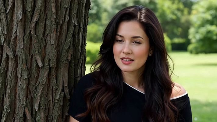 女子倚树户外场景素材 女子倚树户外场景素材