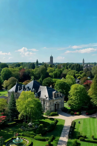 欧式庄园庭院鸟瞰全景 欧式庄园庭院鸟瞰全景