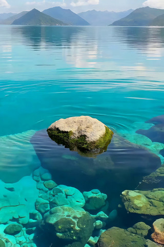 清澈湖水与水底岩石风景 清澈湖水与水底岩石风景