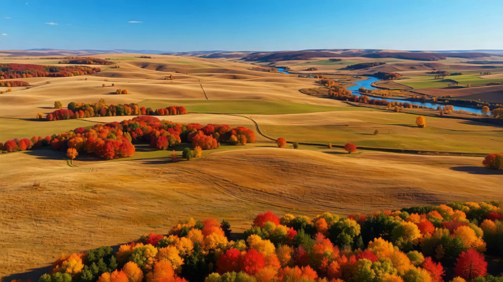 秋季田野风光航拍 秋季田野风光航拍