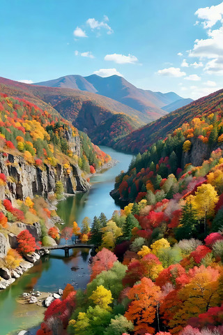 秋日山谷河流多彩风景 秋日山谷河流多彩风景