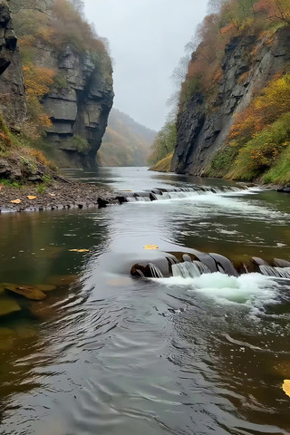秋日峡谷河流自然景观 秋日峡谷河流自然景观