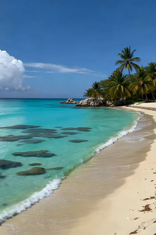 热带海滩海洋与棕榈树景观 热带海滩海洋与棕榈树景观