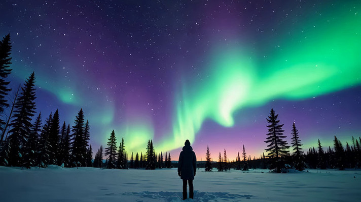 人赏极光夜空雪景 人赏极光夜空雪景