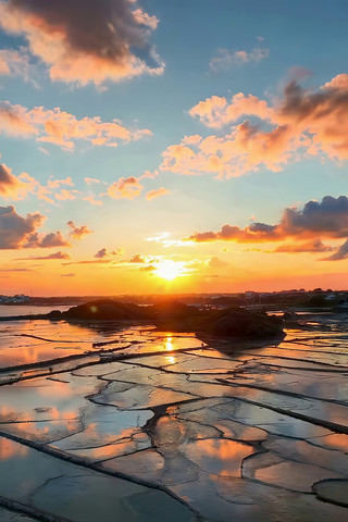 日落时分水田风光全景 日落时分水田风光全景