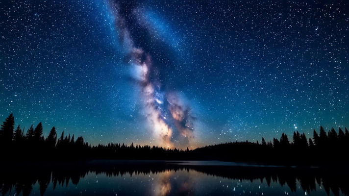 森林湖畔夜空繁星素材 森林湖畔夜空繁星素材