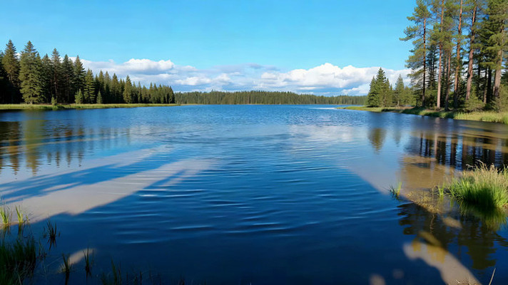 森林旁宁静湖泊自然风光 森林旁宁静湖泊自然风光