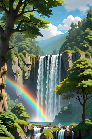 森林瀑布自然风光场景 森林瀑布自然风光场景