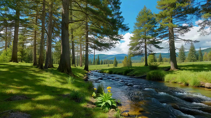 森林溪流自然风光全景 森林溪流自然风光全景