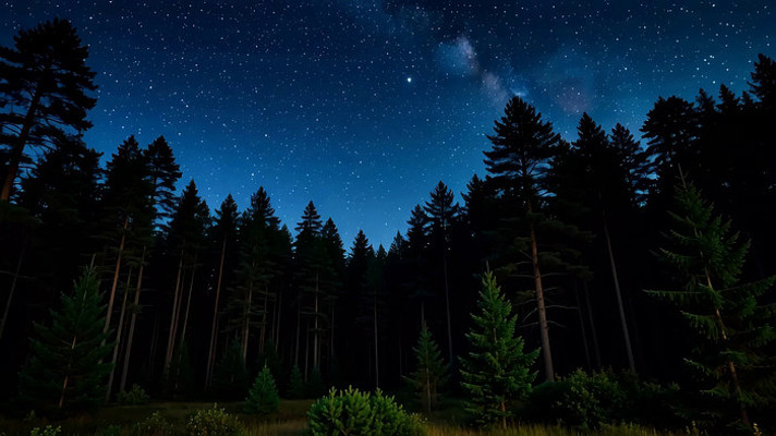 森林夜空繁星景象 森林夜空繁星景象