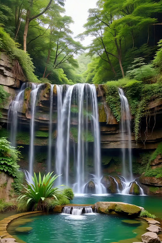 森林中的瀑布自然景观 森林中的瀑布自然景观