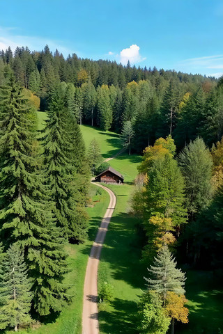 森林中的小屋与蜿蜒小路 森林中的小屋与蜿蜒小路