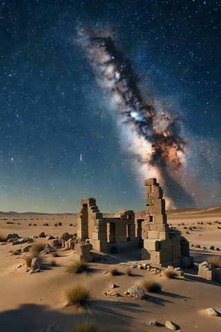 沙漠古迹星空夜景素材 沙漠古迹星空夜景素材