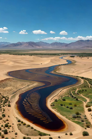沙漠中蜿蜒河流自然风光 沙漠中蜿蜒河流自然风光