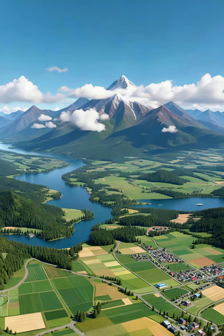 山川河流田野乡村俯瞰景观 山川河流田野乡村俯瞰景观