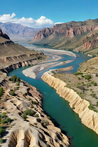 山川间蜿蜒河流全景 山川间蜿蜒河流全景