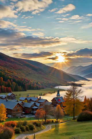 山村秋日夕阳自然风光 山村秋日夕阳自然风光