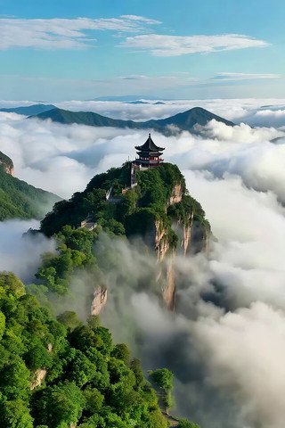 山顶古亭云海自然风光 山顶古亭云海自然风光