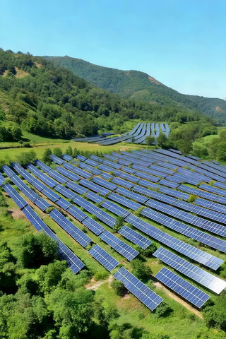 山地太阳能光伏电站俯瞰 山地太阳能光伏电站俯瞰