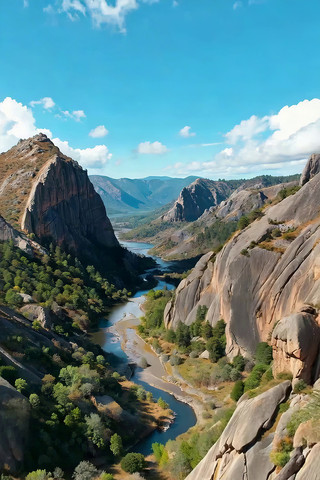 山谷河流自然风光俯瞰 山谷河流自然风光俯瞰