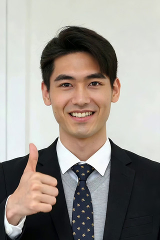 商务男士微笑竖拇指特写 商务男士微笑竖拇指特写