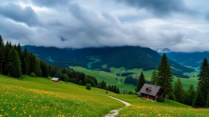 山间草地木屋自然风光 山间草地木屋自然风光