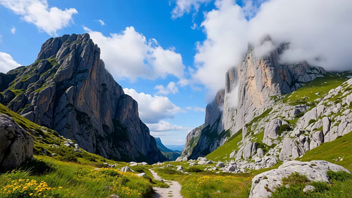 山间草地与巍峨山峰景观 山间草地与巍峨山峰景观