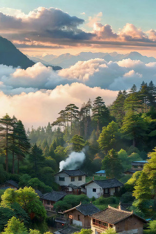 山间村落自然风光全景 山间村落自然风光全景