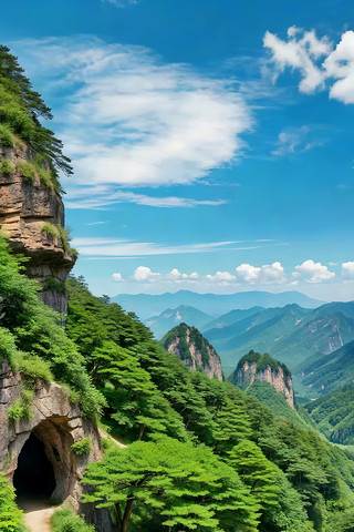 山间洞穴与葱郁山林风景素材 山间洞穴与葱郁山林风景素材