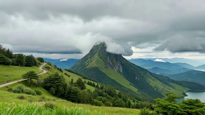 山间公路自然风光全景 山间公路自然风光全景