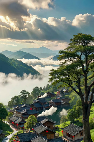 山间古风村落自然风光 山间古风村落自然风光