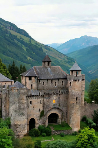 山间古老城堡全景 山间古老城堡全景