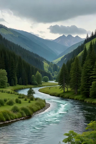 山间河流森林自然风光 山间河流森林自然风光