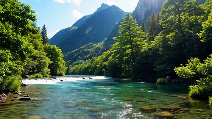 山间河流森林自然风光 山间河流森林自然风光