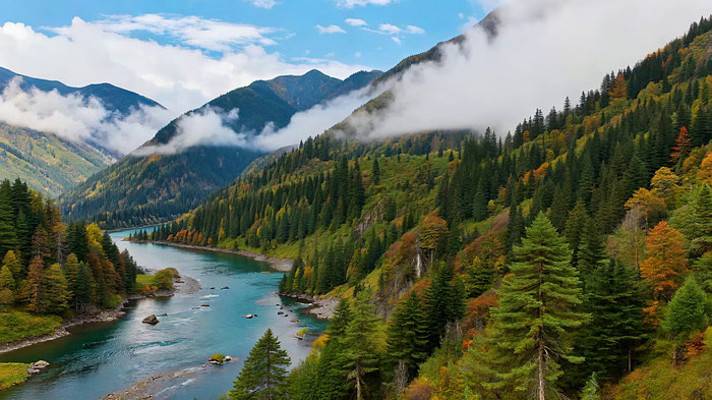山间河流森林自然风光 山间河流森林自然风光