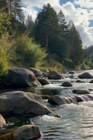 山间河流石头流水景象 山间河流石头流水景象