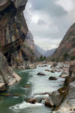 山间河流与岩石自然风光 山间河流与岩石自然风光