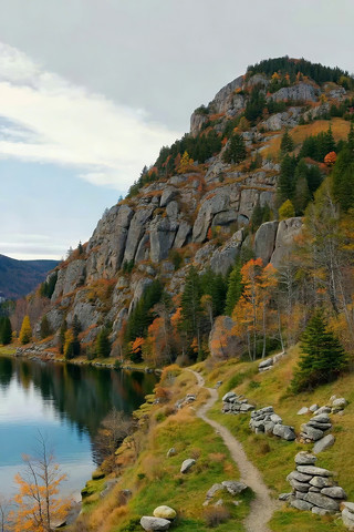 山间湖畔秋景自然风光 山间湖畔秋景自然风光