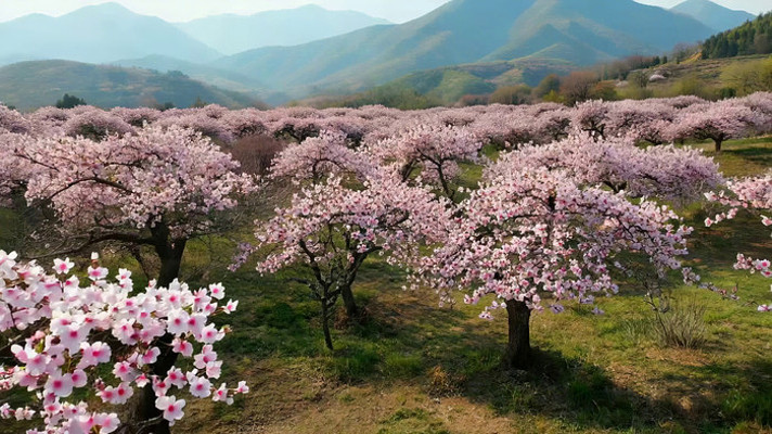 山间盛开的粉色樱花林 山间盛开的粉色樱花林