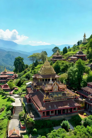 山间寺庙全景俯瞰 山间寺庙全景俯瞰