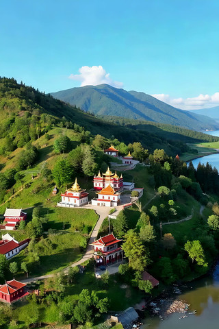 山间寺庙自然风光航拍 山间寺庙自然风光航拍