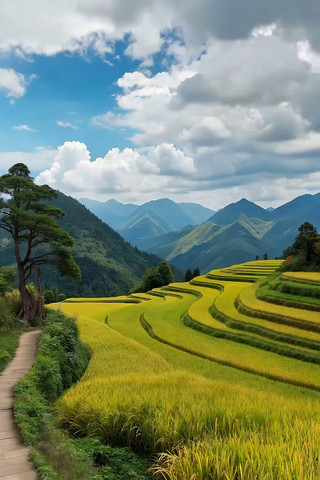 山间梯田稻田自然风光 山间梯田稻田自然风光