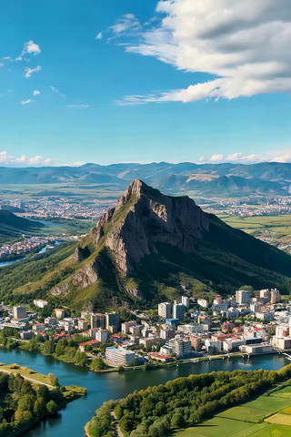 山景城市风光航拍画面 山景城市风光航拍画面