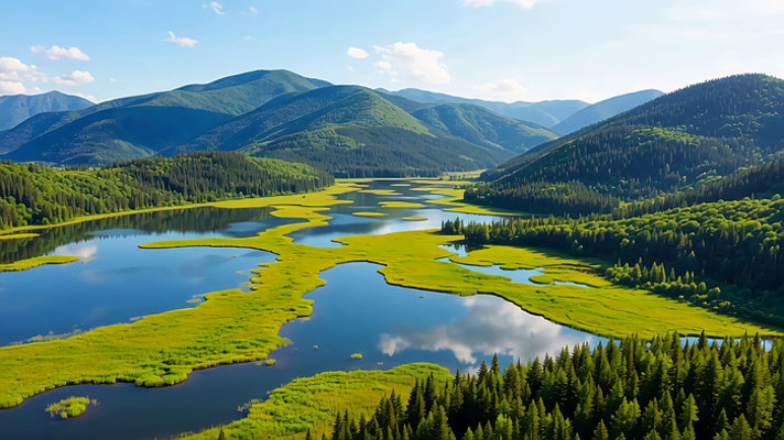 山林湖泊自然风光俯瞰 山林湖泊自然风光俯瞰