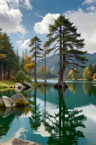 山林间静谧湖泊自然景观 山林间静谧湖泊自然景观