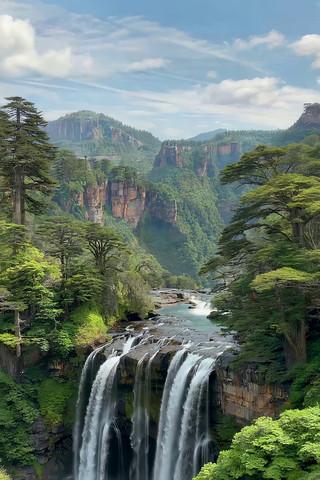 山林间瀑布自然风光 山林间瀑布自然风光